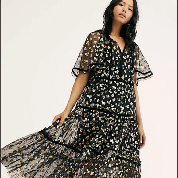 NWT Free People This Is It Slip Embroidered Maxi Long Dress Black S M L